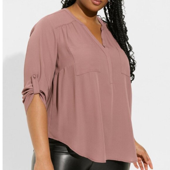 Torrid Harper Georgette Pullover 3/4 Sleeve Blouse, Tan - Picture 1 of 6